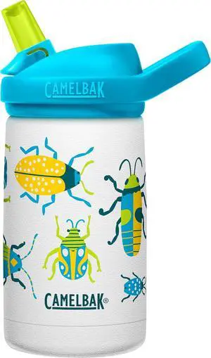 Eddy+ Kids Bite Valve Straw Insulated Stainless Steel Water Bottle Bugs 12oz