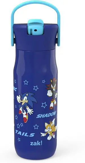 Harmony Sonic the Hedgehog Water Bottle for Travel or Home 20oz Recycled Stainless Steel is Leak-Proof When Closed and Vacuum Insulated with Straw Lid and Carry Handle (Sonic & Friends)
