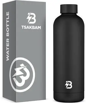 Insulated Water Bottle with Lid 25 oz Reusable Leak-Proof Metal Stainless Steel Water Bottles for Travel Sports Gym Outdoor (Black)