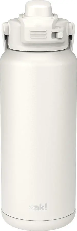 Beacon Straw Lid Water Bottle for Travel or At Home 32oz Stainless Steel is Leak-Proof and Vacuum Insulated with Silicone Spout Cover Carry Handle Protective Base (Linen White)