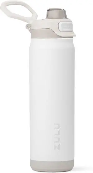 Powerfill Pro 24oz Stainless Steel Water Bottle with Quick Fill Lid Triple Walled Vacuum Insulated Metal Leak Proof Locking Lid Sip and Chug Reusable BPA Free White