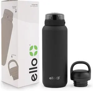 Cooper 32oz Stainless Steel Water Bottle with 2 Lids Chug and Straw | Leak Proof | Double Walled and Vacuum Insulated | Built in Carry Loop | Dishwasher Safe | Black