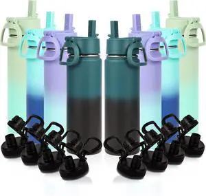 20oz Insulated Stainless Steel Water Bottle With Straw Lid Bulk 8 Pack Kids Double Wall Vacuum Cups With Handle Reusable Outdoor Sports Metal Bottles Travel Flask Keep Cold(Assorted 8)