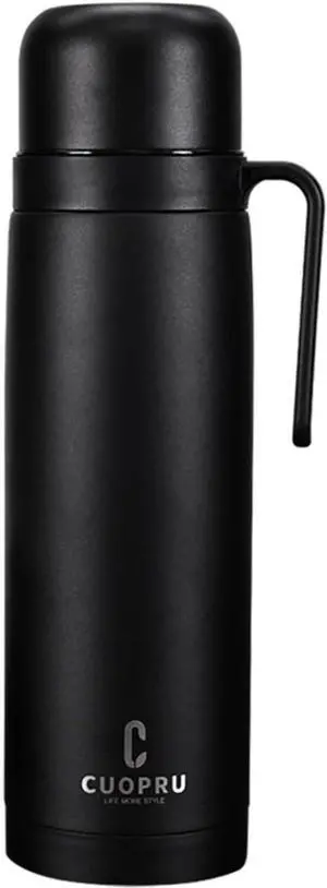 Vacuum Insulated Bottle for Yerba Mate Coffee Tea Water 33.8 oz Stainless Steel Thermal Bottle Flask Wide Mouth Keeps Drinks Hot/Cold for 24 Hours Matte Black