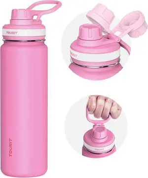 24 oz Insulated Water Bottle Stainless Steel Water Bottles With Handle Double-Wall Vacuum Sports Water Bottle BPA Free Leakproof Water Bottle Red Rose