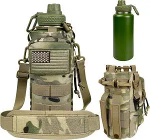 32 oz Water Bottle with Sleeve - Military Green Stainless Steel Metal Insulated Water Jug Sports Bottle for Gym Hiking Camping Camo Pouch