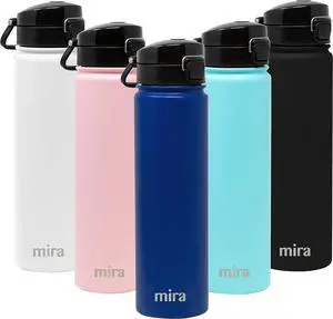 24 oz Insulated Water Bottle - Stainless Steel Thermos with One-Touch Quick-Open Spout - Double Wall Hot & Cold (24Hr Cold/12Hr Hot) - Space Blue