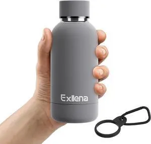 Small Water Bottle 12oz with Clip Double Wall Stainless Steel Vacuum Small Insulated Water Bottle Keeps Drinks Cold 24 Hrs/Hot 12 Hrs for Kids Handbag School BPA Free (Grey)
