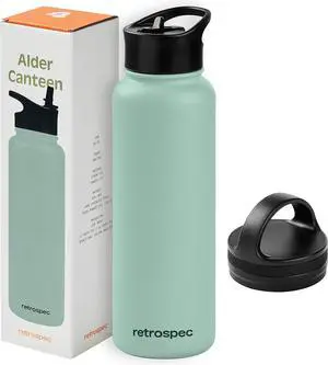 Alder Insulated Water Bottle with Straw Lid & Handle Cap - Stainless Steel Wide Mouth Double-Wall Vacuum Insulated Thermos - BPA Free Leakproof Canteen