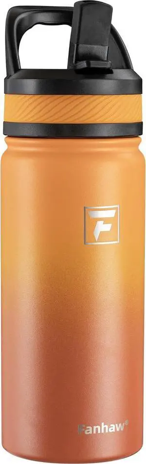 18 Oz Kids Insulated Water Bottle with Straw Lid  Stainless Steel Double Wall Vacuum Leak-Proof BPA-Free Water Bottles for School Boys & Girls(Yellow Orange)
