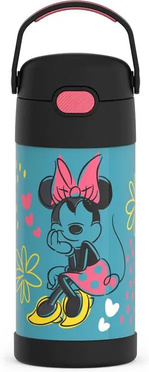 FUNTAINER Water Bottle with Straw - 12 Ounce - Kids Stainless Steel Vacuum Insulated Water Bottle with Lid Minnie Mouse