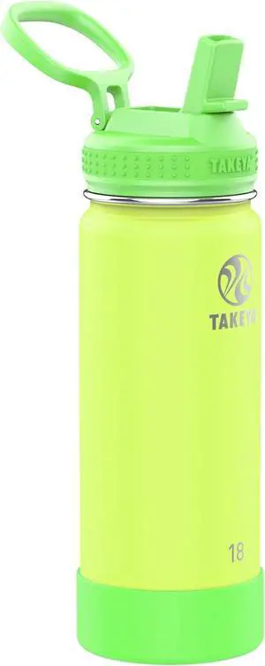 Actives Kids Glow-in-the-Dark Water Bottle with Straw Lid - Stainless Steel Bottle with BPA-Free Lid - Reusable & Dishwasher-Safe Water Bottle - 18 oz Lightning Green