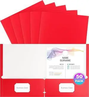 50 Pack Folders with Pockets Pocket Folders Fit Letter Size Paper with Business Card Slot 2-Pocket Folder for School Office Home Business