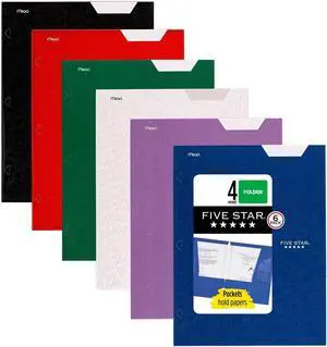 4-Pocket Folder 6 Pack Paper Folder Fits 3-Ring Binders Holds 8-1/2 x 11 Paper Assorted Colors (38058)