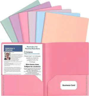 HABGP 6 Pack Colored File Folders with Pockets and Business Card Holder Pastel Decorative Pocket Folders for Documents Cute Plastic Folders for Filing Cabinet School Office Resume Portfolio