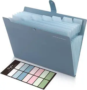 Expanding File Organizer with 8 Pockets Accordion File Folders with Labels Portable Document Paper Bill Receipt Organizer Home College School Office Supplies Letter Size Blue