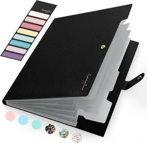 Accordion File Organizer Letter Size Expanding File Folder with Labels 5 Pocket Folders for Documents Portable Paper Bill Receipt Organizer for Home School Office Supplies Black