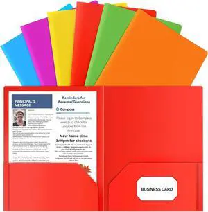 HABGP Plastic Folders with Pockets 6 Color Heavy Duty Two Pocket Folder Business Card Holder for Office High School