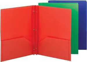 Smead Poly Two-Pocket Folder Three-Hole Punch Prong Fasteners Letter Size Assorted Colors 3 per Pack (87737)