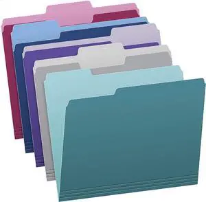 Pendaflex Two Tone Color File Folders Letter Size Assorted Colors (Teal Violet Gray Navy and Burgundy) 1/3-Cut Tabs 5 Color 100/Box (02315)
