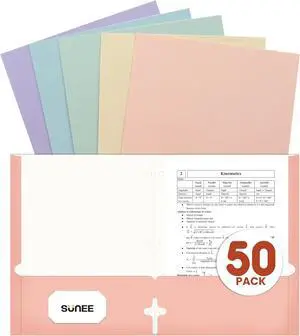 Folders with Pockets 3 Hole Punched(50 Pack Pastel Colors) 2 Pocket Folders Fit Letter Size Paper Paper File Folder for School Office Home Business