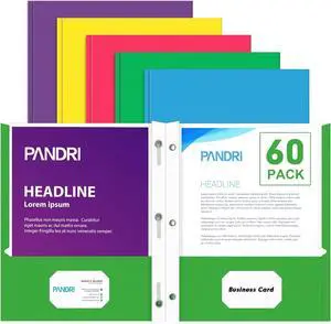 Two Pocket Folders 60 Pack Two Pocket Folders with Prongs 2 Pocket 3 Prong Folders Designed for Office and Classroom Letter Size Assorted 5 Colors