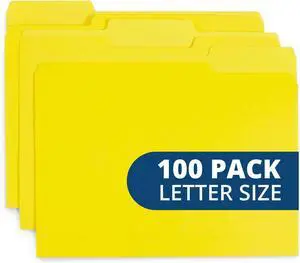 File Folder 1/3 Cut Tab Letter Size Yellow Great for Organizing and Easy File Storage 100 Per Box