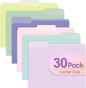 Color File Folders Set of 30 1/3 Cut Tab Letter Size Folder for 8.5 x 11 Documents Files Assorted 6 Colors Filing for Office School Business
