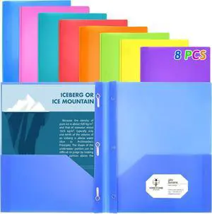 8 Pack Multicolor Plastic Two Pocket Folders Plastic Folders with 2 Pockets 3 prongs and Card Slot Heavy Duty Plastic Folders for School Home and Work
