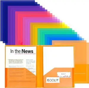 24pcs Folders with Pockets Plastic Pocket Folders Clear Folders with 2 Pockets for Office Students and School Letter Size A4 Size 8 Assorted Colors