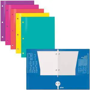 4 Pocket Glossy Laminated Paper Folders (6 Pack) 3 Hole Punch Portfolios Assorted Colors (Brights)