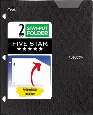2-Pocket Folder Plastic Folder with Stay-Put Tabs Fits 3-Ring Binder Holds 8-1/2 x 11 Paper Black (333420G-ECM)
