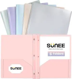 3-Prong Plastic Folders with Pockets (6 Pack Pastel Colors) 2 Pocket Folders with Fasteners Tear-Resistant Plastic Pockets and Fit Letter Size Paper Use for School Office Home Business