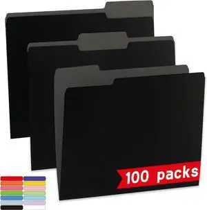 100 Packs Black File Folder File Folders Letter Size 1/3-Cut Tabs 8.5x11 File Folders for Office School and Home Organizer File Folder