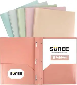 3-Prong Plastic Folders with Pockets (6 Pack Vintage Colors) 2 Pocket Folders with Fasteners Tear-Resistant Plastic Pockets and Fit Letter Size Paper Use for School Office Home Business