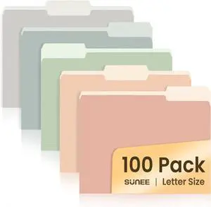 File Folders Letter Size Pastel Colors 100 Pack Manilla Folders 8.5 x 11 1/3-Cut Tabs Colored File Folders Office Home School for Documents Files Paper