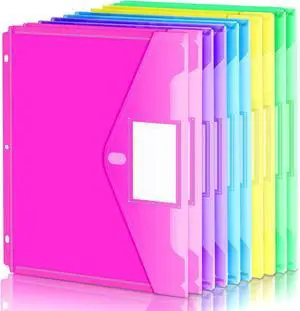Binder Pocket 10 Pack Super Heavyweight Plastic Folders with Tight Closure Folders with Pockets Side Loading Binder Organizer Binder Dividers with Pockets Letter Size Assorted Colors