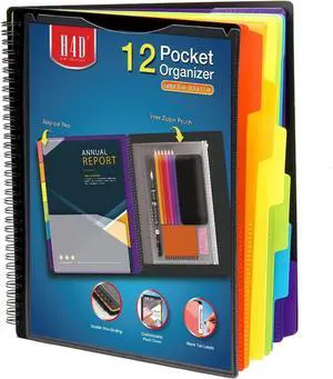 12 Pocket Poly Project Organizer Spiral Multi Pocket Folder Organizer Multi-Subject Folder Notebook Letter Size