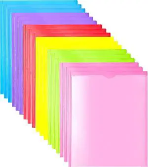 Heavy Duty Plastic Folders with Clear Front Pocket - 18PCS 3 Pockets Folders with Prongs and Card Slot for Letter Size Sheets Bright Colors