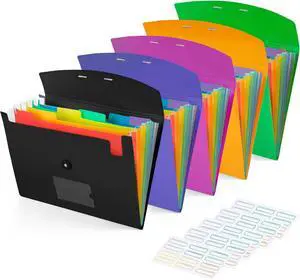 5 Pack 7-Pockets Expanding File Folder Accordion File Organizer A4 Letter Size Paper Document Receipt Holder for School Office Supplies
