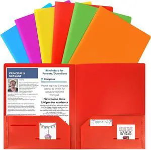 HABGP 6 Pack Plastic Folders with Pockets Multiple Color Heavy Duty 2 Pocket Letter Size Folders Business Card Holder for School Office