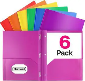 Plastic 2 Pocket Folders with 3 Prongs (6 Pack Assorted Colors) 3-Clasp Folders with Fasteners Tear-Resistant Long Lasting Acid-Free Poly Includes Labels