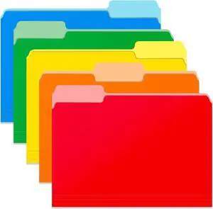 Two Tone Color File Folders 8.5 x 11 Inch 1/3 Cut Tab File Folders Letter Size Assorted Colors Blue Red Green Yellow Orange Manila File Folders School Business Office Folders for Document -15 Pack