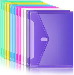12 Pack Plastic Envelopes Poly Envelopes HeavyDuty File Folders Clear Folders with Pockets Folders for Documents Letter A4 Size Filing Folders Travel Bags Office School Paper Storage