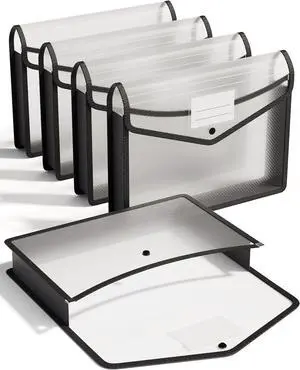 Plastic Expanding File Folder Transparent envelopes with Snap Closure No Dividers Large Capacity Fit Letter/A4 Size - 5 Packs