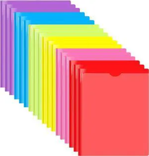 Heavy Duty Plastic Pocket Folder with Prongs and Clear Front Pocket - 18 Pack 3 Prong Folders with Pockets and Card Slot Assorted Colors