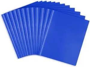 Plastic Two Pocket Folders with Prongs Heavy Duty Folders with 2 Pockets and 3 prongs File Folders with 3 Metal Prong Fasteners Letter Size for School Home and Office (Blue)