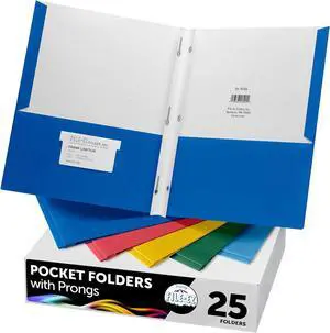 Two-Pocket Folders with 3-Prong Fasteners Assorted Colors 25-Pack Durable Textured Paper Matte Finish Letter Sheet Size (EZ-92500)