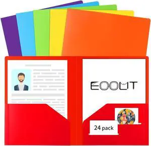 24pcs Folders with Pockets Plastic Pocket Folders 2 Pocket Folders with 2 Business Card Holder 6 Colors Letter Size A4 Size for Office Teaching Students and School