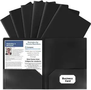 HABGP 6 Pack Black File Folders with Pockets and Business Card Slot Letter Size Plastic 2 Pocket Folders for Documents Office Filing Cabinet Folders School Supplies for College Students